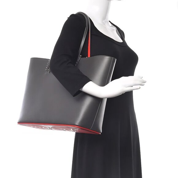 Christian Louboutin Cabata East West Tote Bag Charbon  & Red Leather + Pouch - Picture 1 of 17